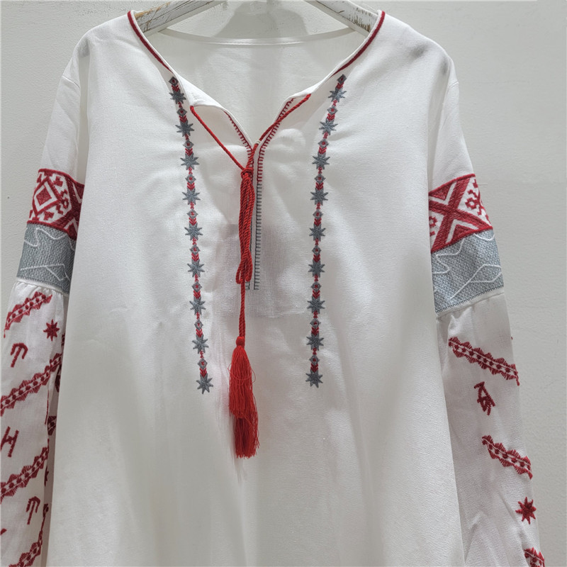 Camisa con Bordado y Manga de Linterna para Mujer de Poliéster Cuello Redondo image 3