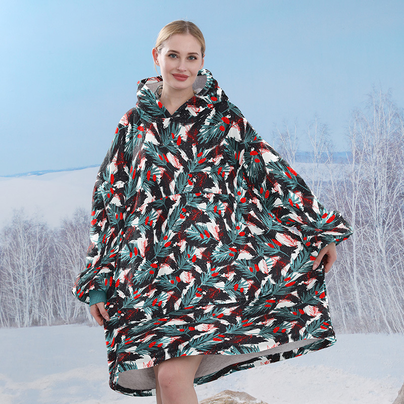 Pijamas transfronterizos engrosados de doble capa perezoso puede usar manta perezosa de franela perezoso con capucha pijamas de doble capa perezoso desgaste exterior