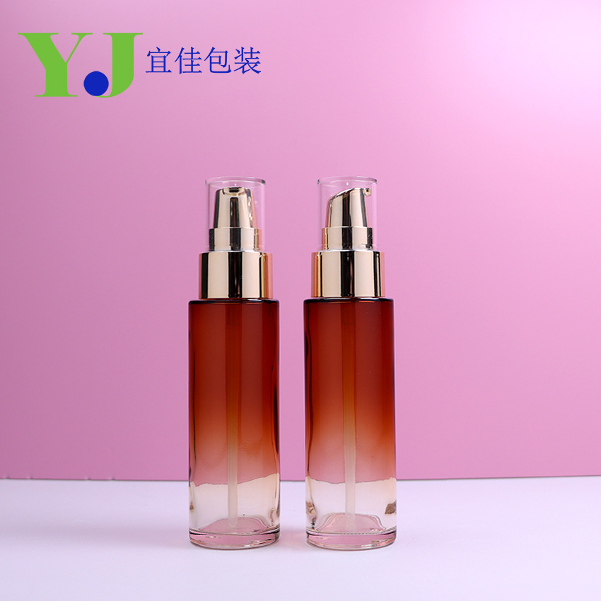 80ml乳液精华液面霜按压瓶渐变颜色玻璃瓶厚底