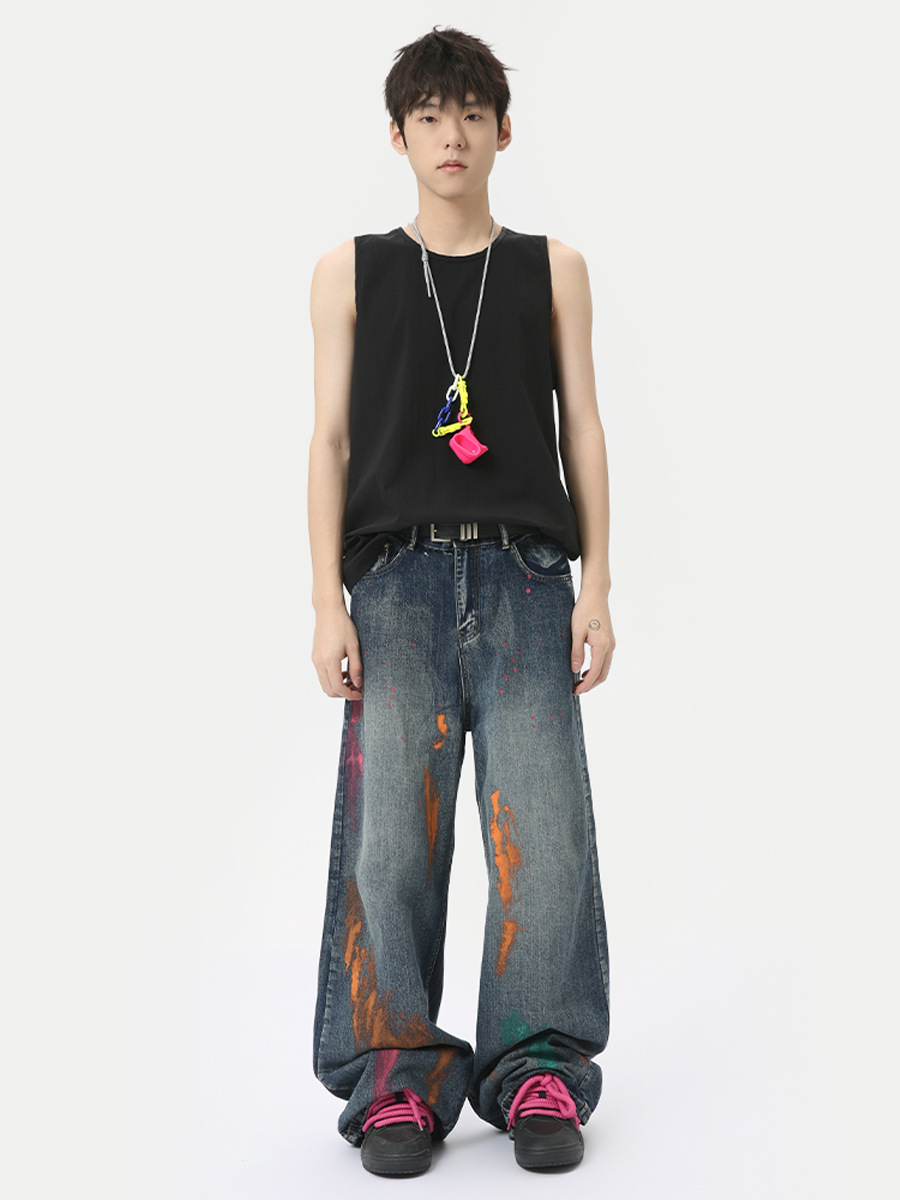 MTLCLOTHES Hombres| 2024 verano nuevos productos personales pinturas de color callejero graffiti jeans de moda