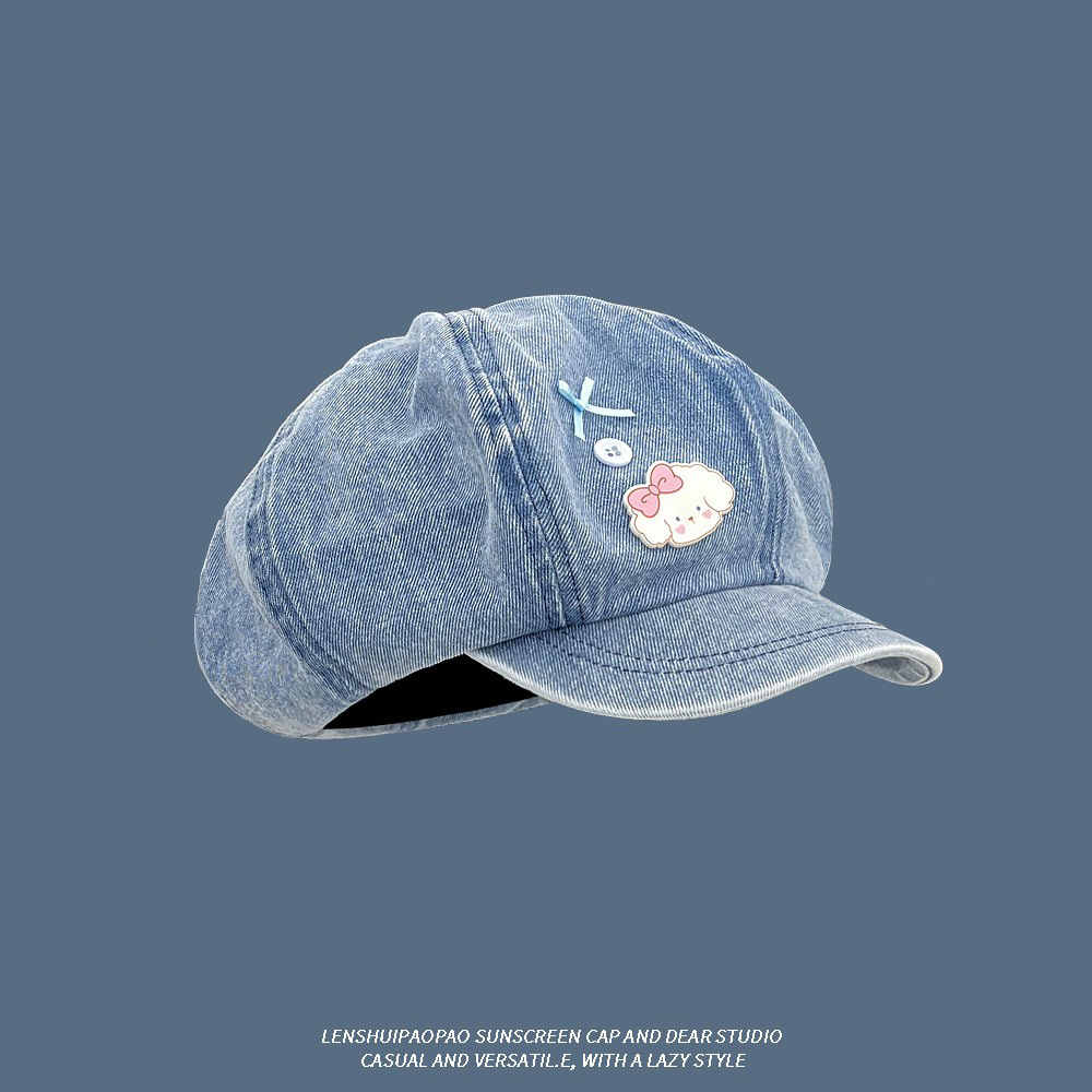 Coreano lindo perro arco vaquero sombrero nube para mujeres primavera y otoño nuevo estilo de cabeza grande dulce octogonal sombrero pintor