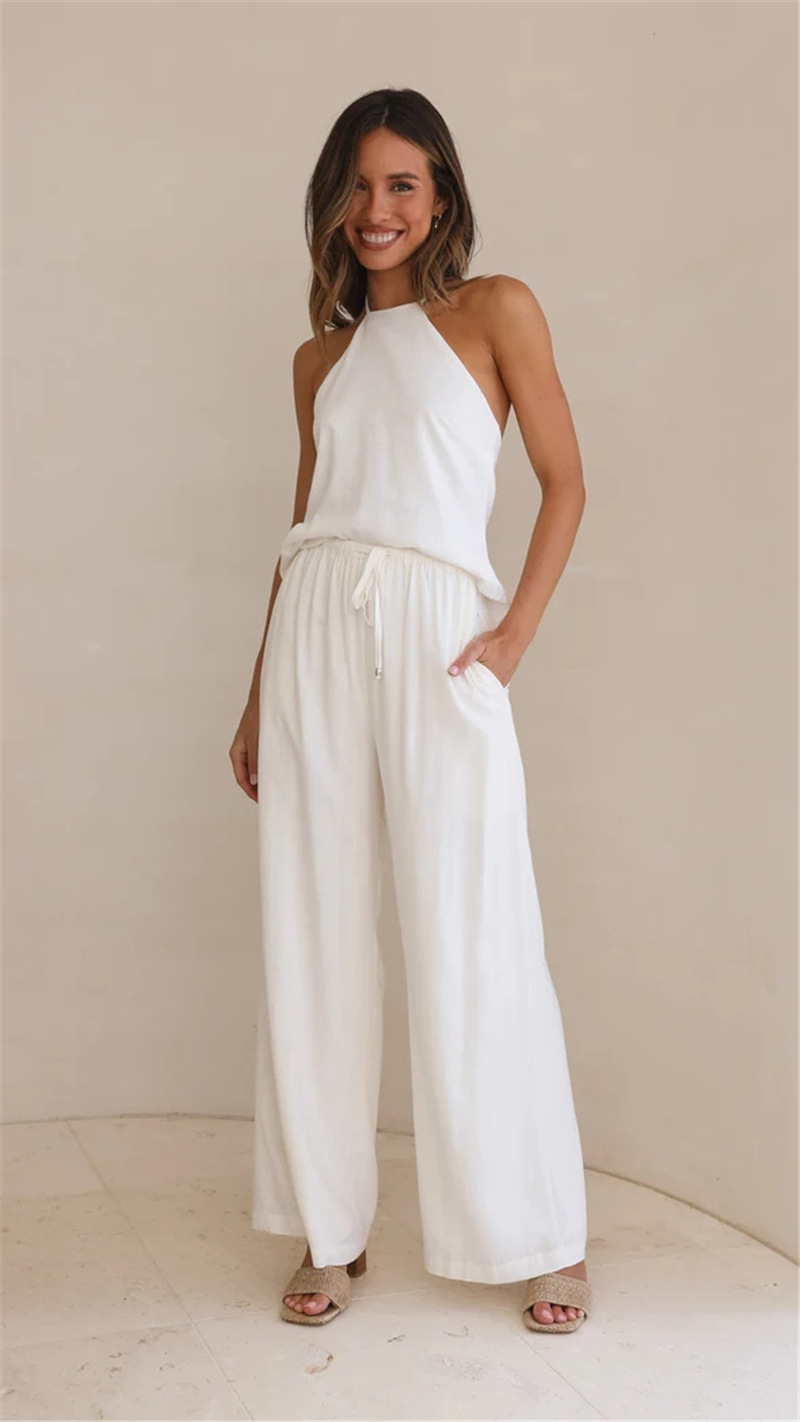 210g Weight Full Length Pants Length Polyester Fabric Type Mid Waist Waist Line Casual Pants Pants Type Micro-Elastic Elasticity Daily Occasion Comfort Function Loose Version Solid Color Pattern Summer Season Women's Gender Casual Style Women's Daily Casual Solid Color Full Length Casual Pants