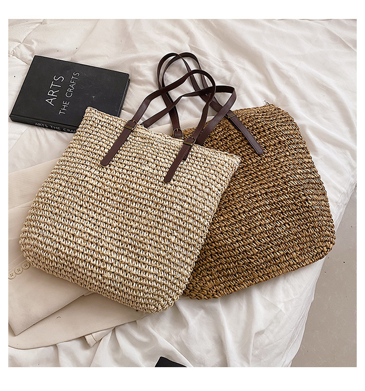 Large Capacity New Fashion Women Shoulder Straw Simple Tote Bag display picture 2