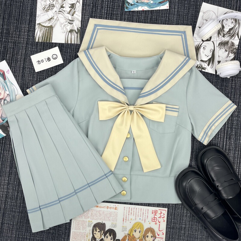 Authentic Japanese-Style Original Fresh Sailor Uniform Sweet Academy Style Mint Green Jk Uniform Pleated Skirt Set