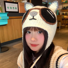 可爱卡通兔子耳朵针织毛线帽女秋冬季显脸小搞怪小众护耳套头帽子