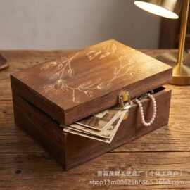 家用翻盖锁扣实木收纳盒相片首饰纪念品收纳盒手写信杂物置物盒