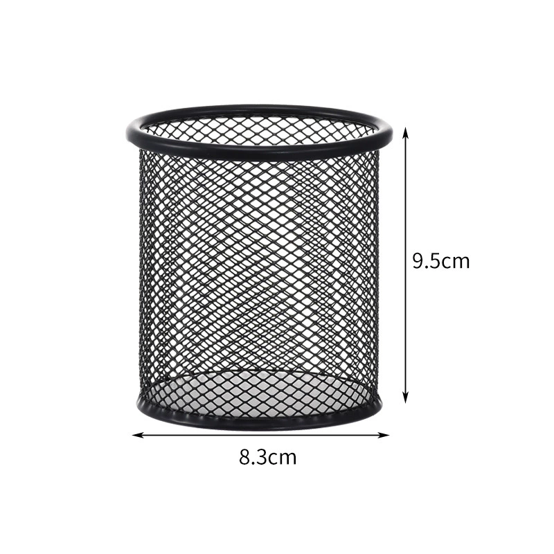 Pen holder metal mesh desk organizer, round/square, 11×10×11 cm, multiple colors