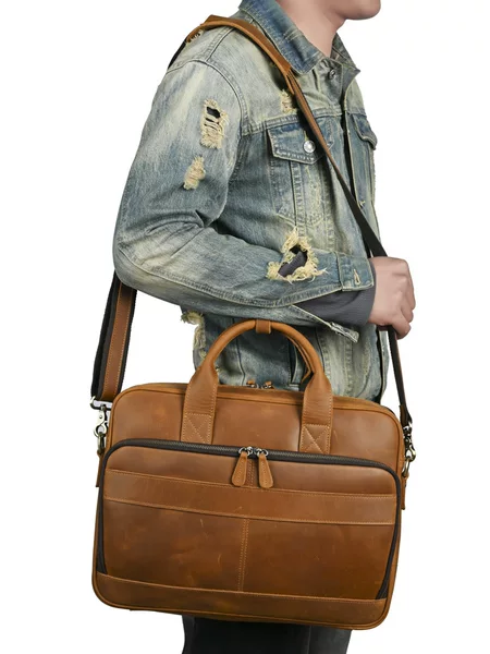 Crazy Horse Leather Men's Genuine Leather Briefcase, Retro Business Handbag, Commuter Computer Bag, First-Layer Cowhide Crossbody Bag