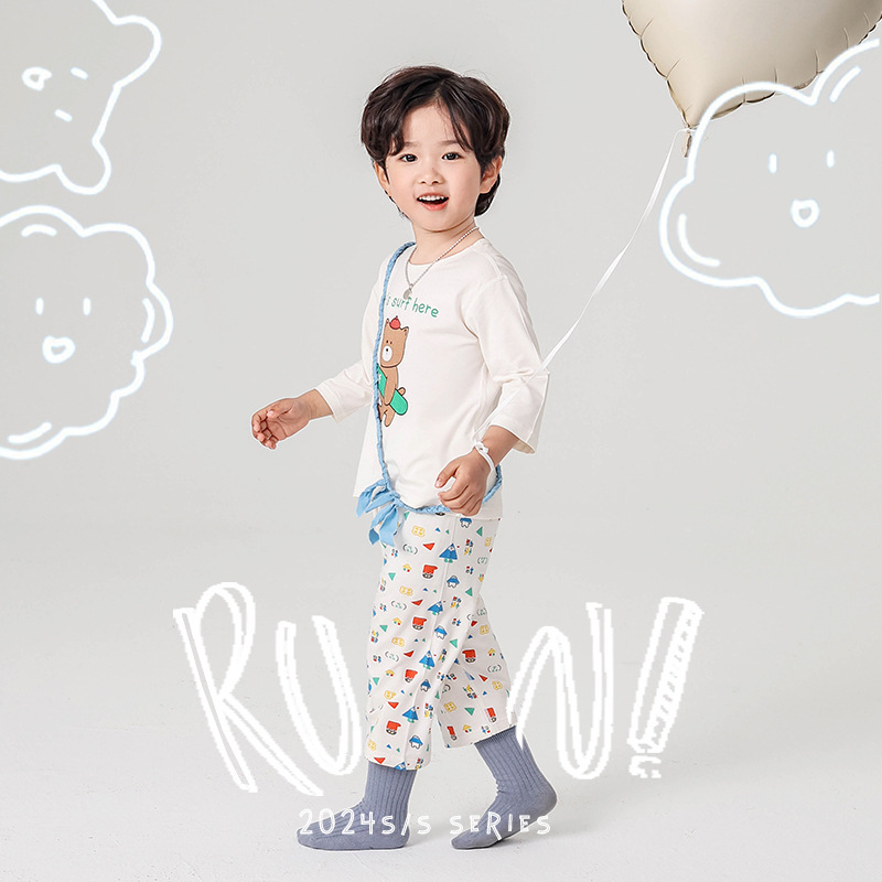 Yassell Children's Home Clothes New ZYZ Designer Cartoon Bear Sleeve suit Class A Boys Pajamas