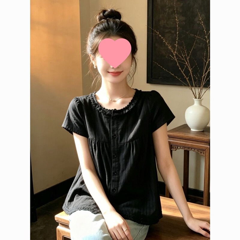Casual Loose Short-Sleeve 2026 Shirt, New Summer Style, Slimming, Thin, Sweet, Versatile Outerwear, Base Layer Top Casual Loose Short-Sleeve 2026 Shirt, New Summer Style, Slimming, Thin, Sweet, Versatile Outerwear, Base Layer Top