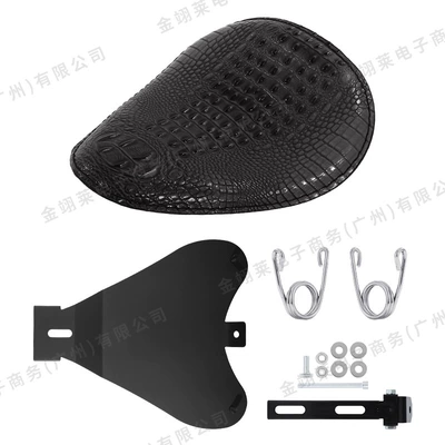 Motorcycle cushion – Leather Seat Cushion Cover - crocodile-leather-black-seat-cushion-v-shaped-spring-plating-bracket