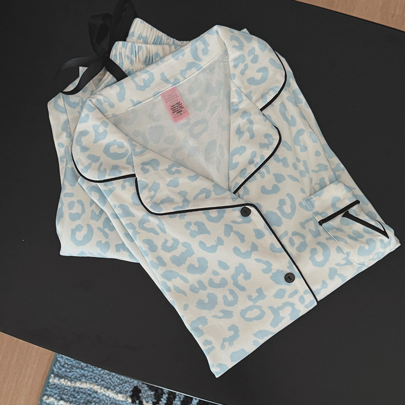 小众设计轻奢家居服轻舒绒轻舒绒蓝豹纹长袖长裤睡衣套装|undefined
