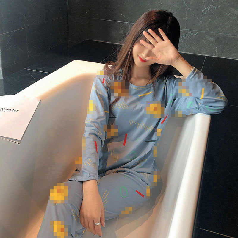 Pijamas finos al por mayor para mujer, estilo de dibujos animados, estilo rejuvenecedor, para otoño e invierno, manga larga + pantalón largo, conjunto de ropa de casa linda y femenina.