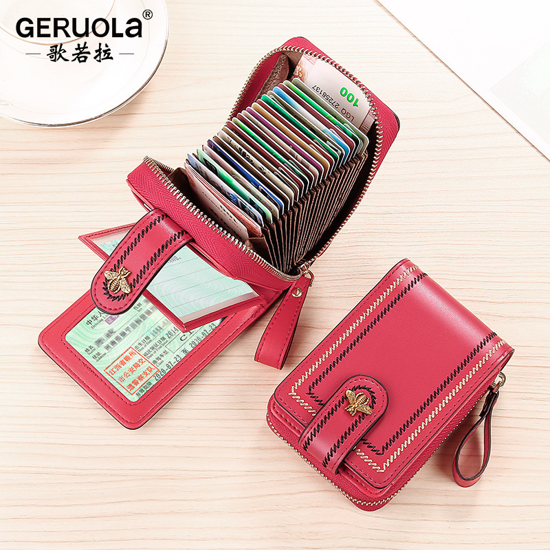 Bolso para tarjeta Cuero para mujer Funda de cuero para licencia de conducir de alta gama pequeña y exquisita Funda para tarjeta de identificación de gran capacidad para mujer