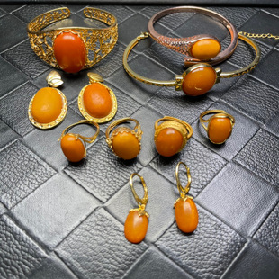 [Original natural amber beeswax] Russian material reflux perfect ring bracelet 925 silver inlay with unique texture