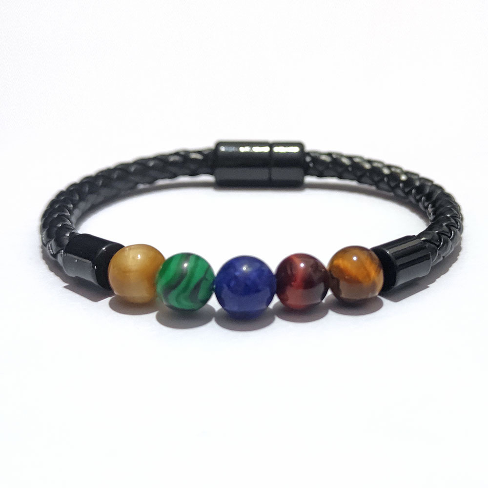 Nueva llegada Comercio exterior europeo y americano moda personalidad hombres piedra cuentas pulsera cuero cuerda magnética hebilla pulsera