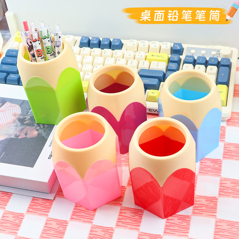 新款多色创意笔筒 桌面撞色铅笔头笔筒学习文具桌面大容量收纳桶