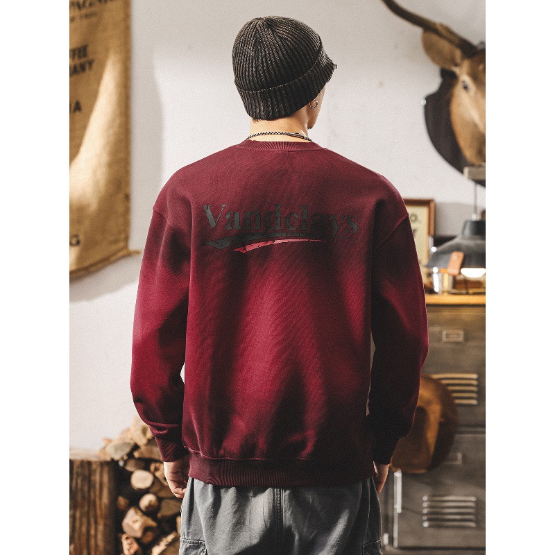 Ankela Rotes, schweres Sweatshirt mit Rundhalsausschnitt für Herren, neue Frühjahr- und Herbstkollektion, amerikanischer Retro-Trend, leicht gefärbt, lockere Passform, Plus-Size-Passform_voghion.com