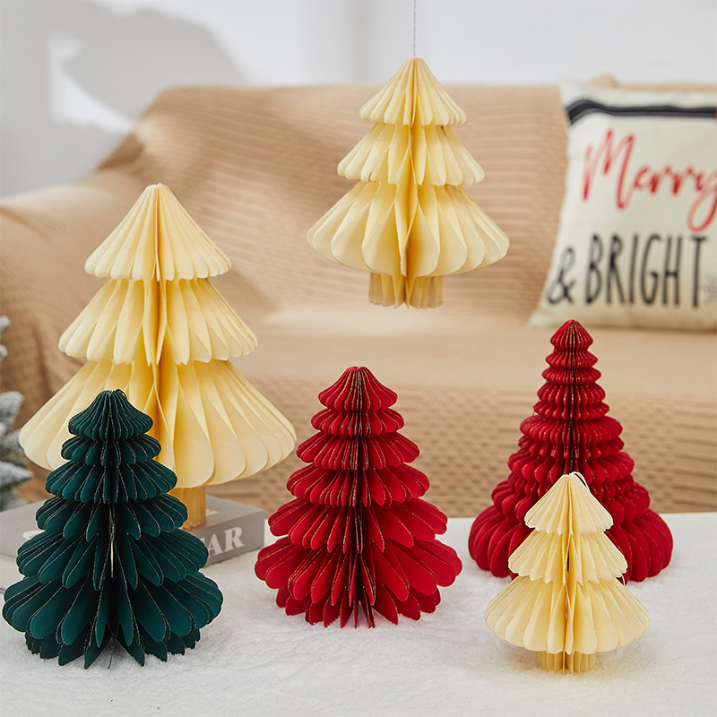 Décorations de sapin de Noël en origami – Mini sapins en papier pliables pour tables, bureaux et décorations festives (15-32 cm, modèles multicouches)_voghion.com