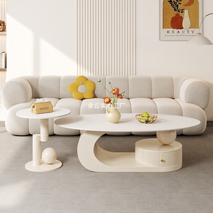 Wabi-Sabi Style Slate Coffee Table Living Room Home Small Apartment Oval Tea Table New Simple Modern Coffee Table Combination
