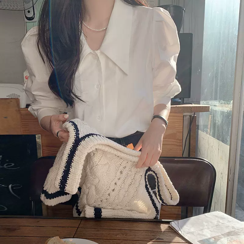 2025新款春季长袖白色衬衫女装设计感小众百搭高级感打底韩系上衣