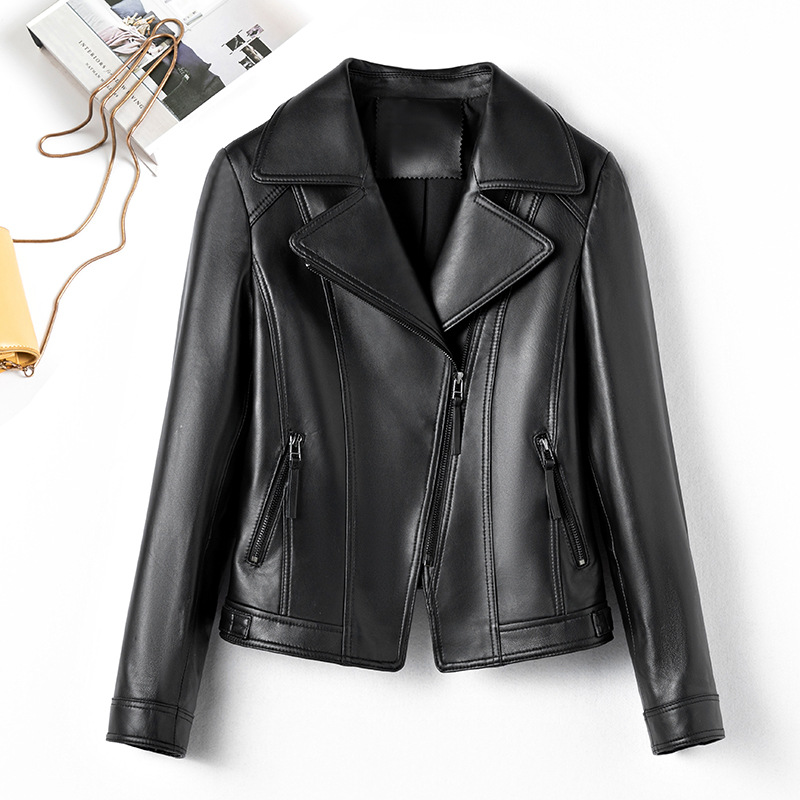 Genuine Leather Jacket for Women 2026 Spring and Autumn New Style Biker Jacket Slim Regular Fit Sheepskin Slimming Jacket Top