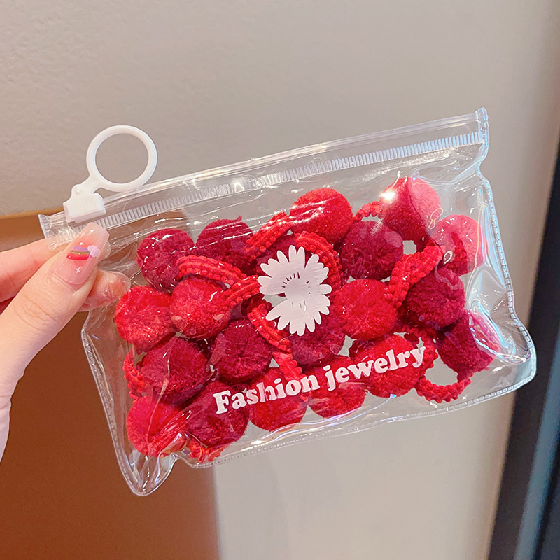 Bola de piel de color caramelo para niños banda de goma banda de pelo de pulgar de felpa de colores para bebés Otoño e Invierno Nueva cuerda de cabeza de tamaño pequeño