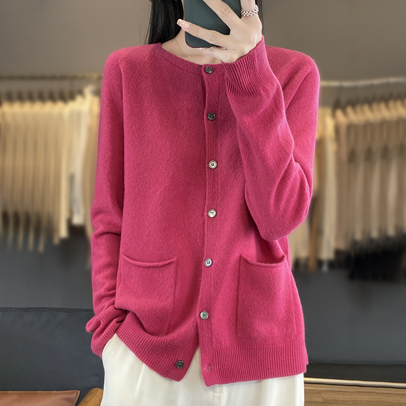 Cardigan Jacket Women's Autumn First-Line Ready-To-Wear New Round Neck Knitted Cardigan with Pocket Knitted Sweater Jacket Base Jacket Cardigan Jacket Women's Autumn First-Line Ready-To-Wear New Round Neck Knitted Cardigan with Pocket Knitted Sweater Jacket Base Jacket