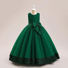 New Arrival Kids' Dress with Sequins: Children's Formal Gown, Princess Style with Bow, Perfect for Flower Girl Parties or Piano Performances