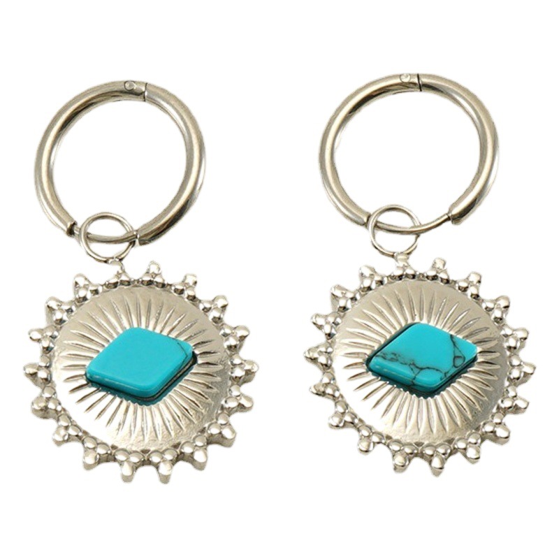 Pendientes de girasol de acero inoxidable estilo étnico transfronterizo azul turquesa Polka Dot retro pendientes bohemios de estilo nacional para las mujeres