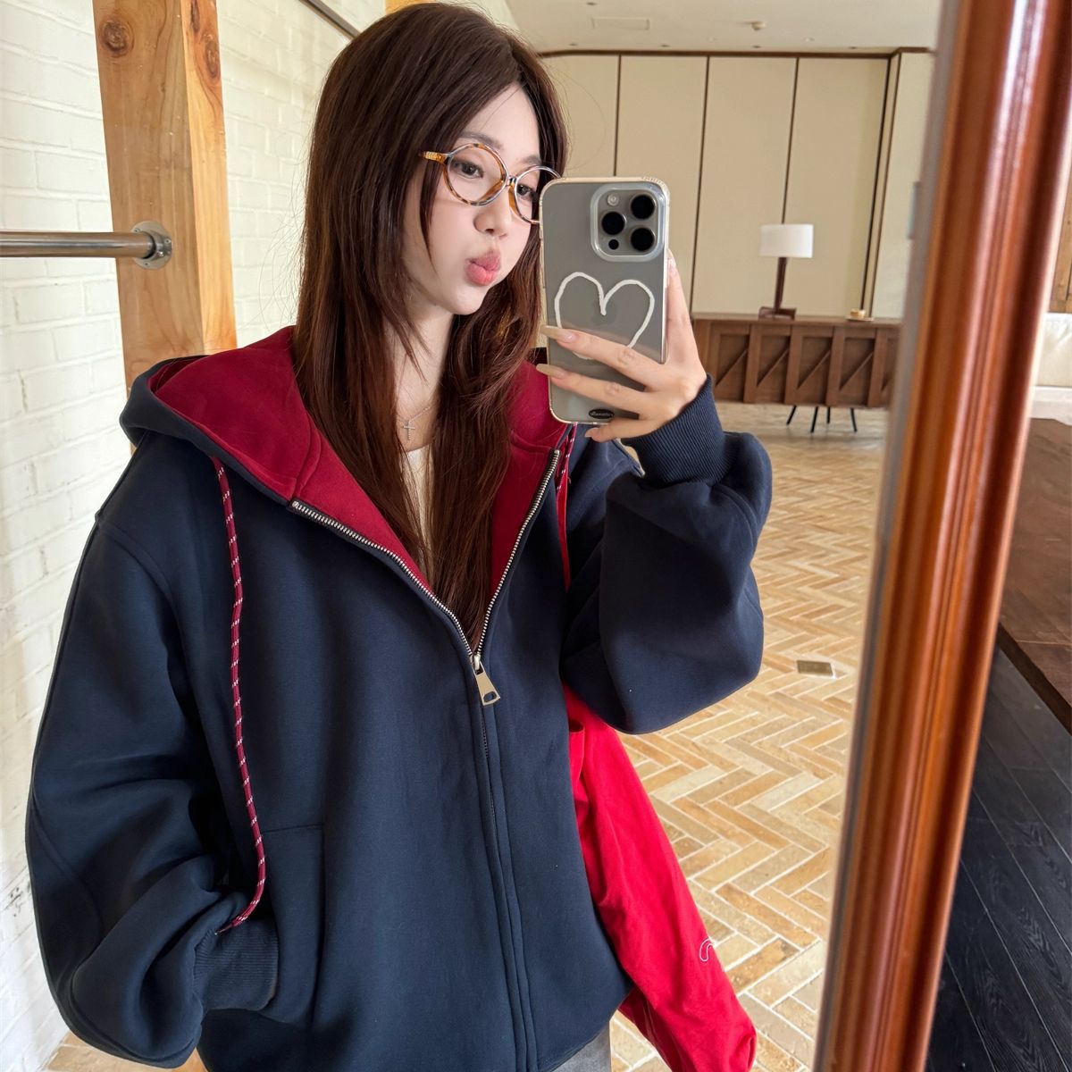 Heavyweight Gray Oversized Hooded Cardigan Sweatshirt Jacket for Women, New Autumn and Winter Versatile Thick Trendy Brand Hoodie Top