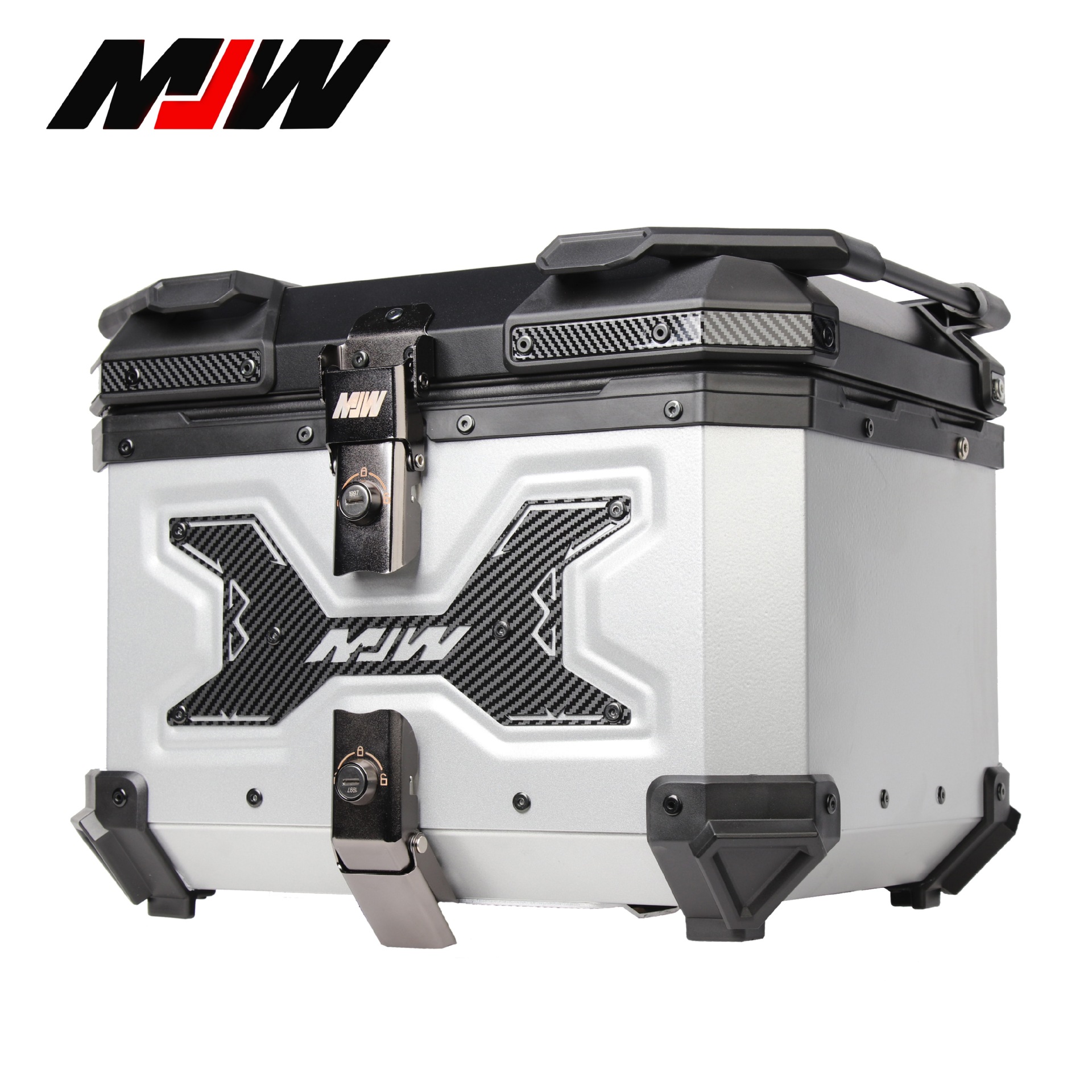 MJW45L motocicleta glaciar plateado maletero a prueba de agua desmontaje rápido caja de almacenamiento de aleación de aluminio caja de cola estampada a prueba de caídas