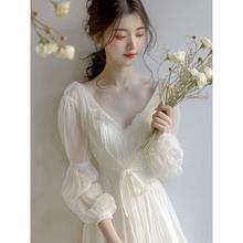 2024新款茶歇法式长裙子绝美奶fufu超好看白色雪纺连衣裙子女夏季