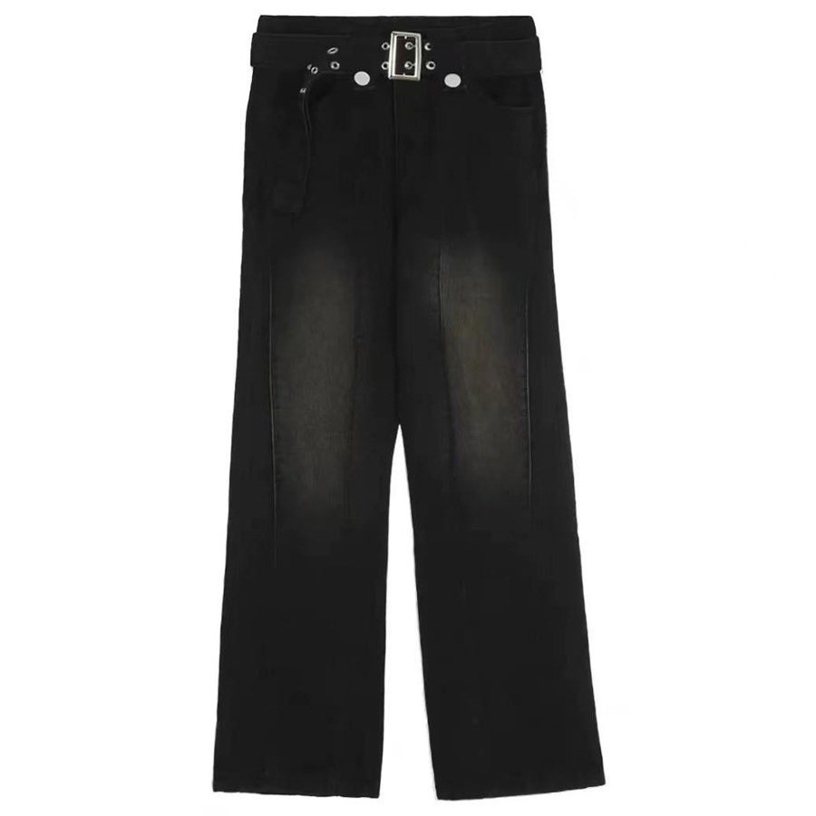 Men's High-waist Flared Straight Jeans Versatile Casual Black_voghion.com