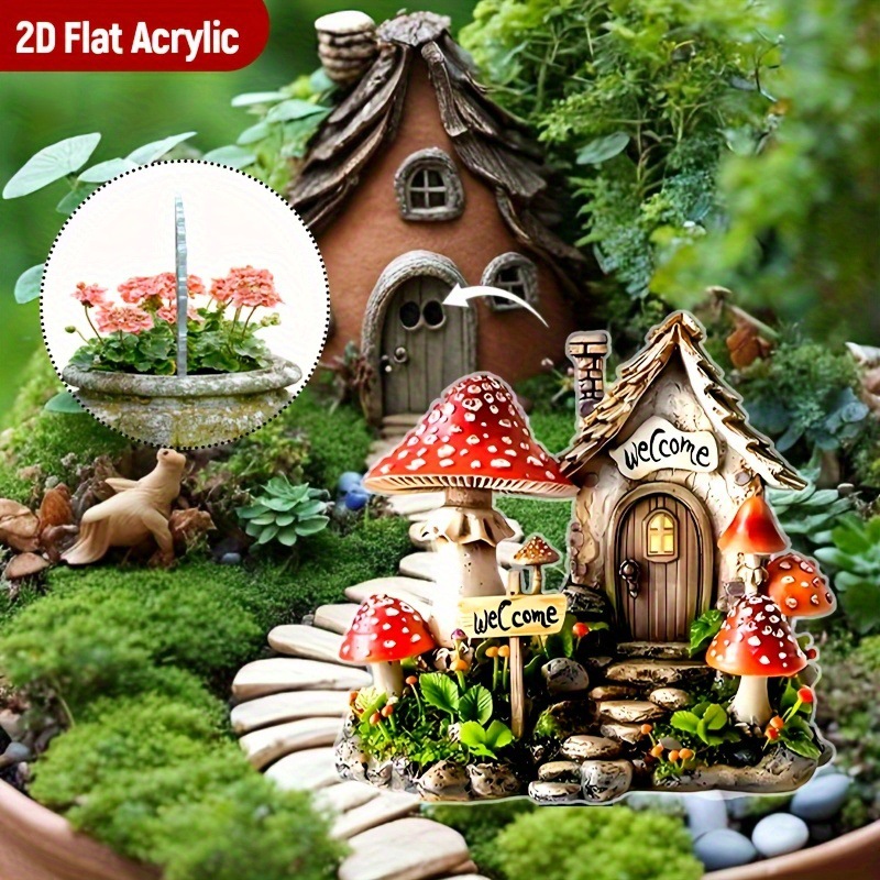 2D平面亚克力蘑菇屋花园插牌欢迎标志户外复活节圣诞节装饰