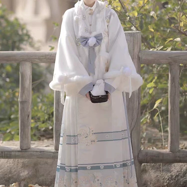 [Парк развлечений] Женское платье с конским лицом Daily Hanfu с воротником пальто для студентов, осенне-зимнее теплое и нежное стильное на флисовой подкладке