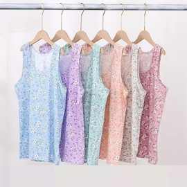 中老年奥戴尔印花女背心薄款夏季弹力妈妈无袖高弹宽松跨栏女汗衫