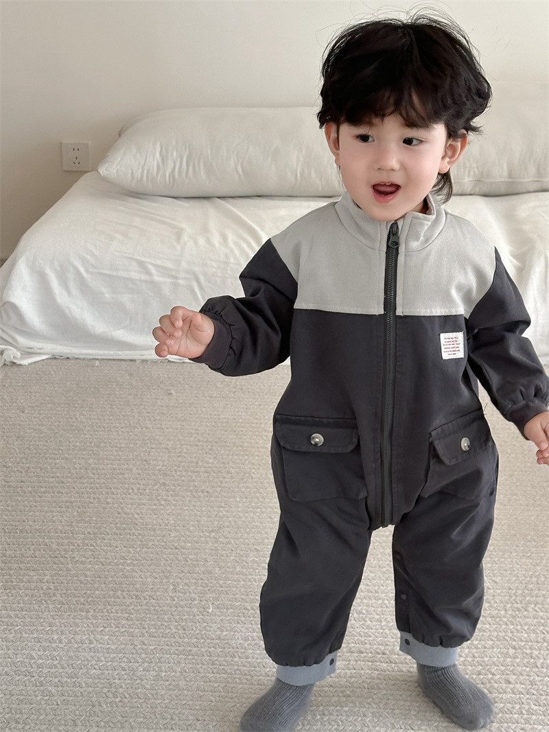 Baby outwear otoño 2024 ropa de otoño nuevo producto de ropa infantil coreana color combinado bata bata