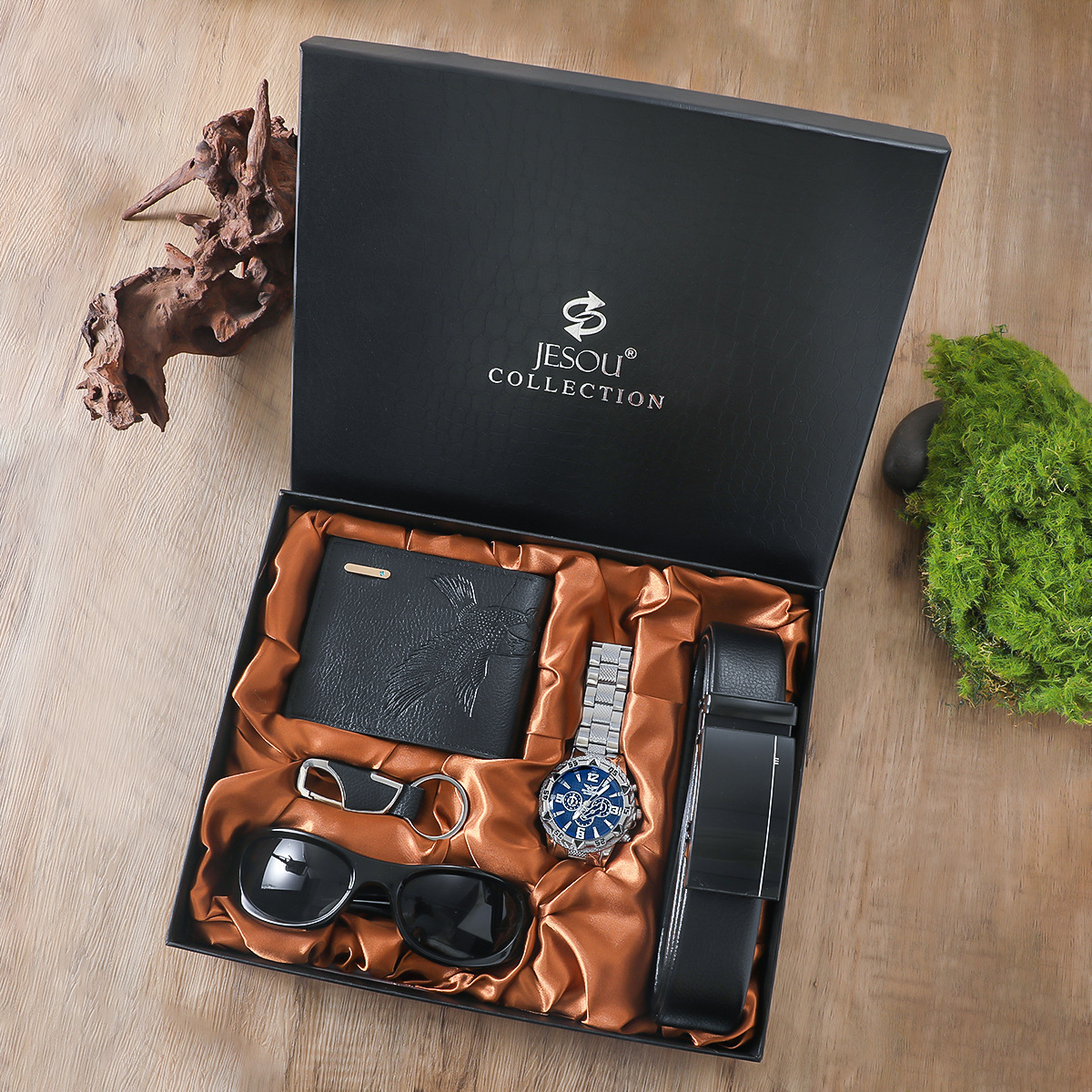 Regalo de los hombres traje embalaje exquisito reloj + cinturón creativo simple combinación suit-6pcs/Set