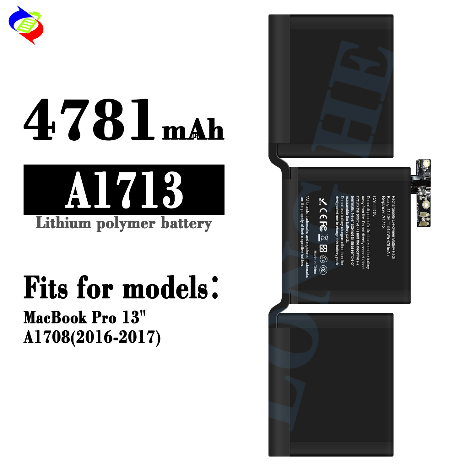 适用苹果电脑A1713 2016 MacBook A1708 MLL42笔记本电池Pro13寸