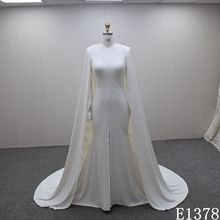 主婚纱晚礼服典雅简约长裙缎面圆领欧美外贸手工量身制作婚纱