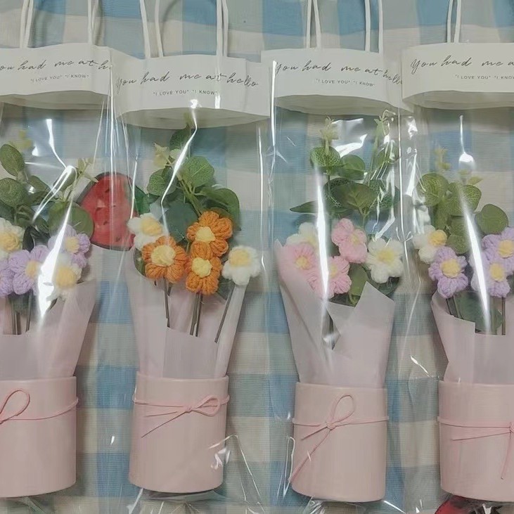 Día del Maestro regalo de flores de peluche, flores de regalo de cumpleaños, flores de tejido a mano, flores de regalo de la escuela