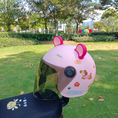 Motorcycle Safety Helmet for 1-8 | Motosiklet kaskı (dəbilqə) - light-pink-tea-length-happy-dog-rose-pink-bear-ears-winter-helmet-for-1-8-years-old