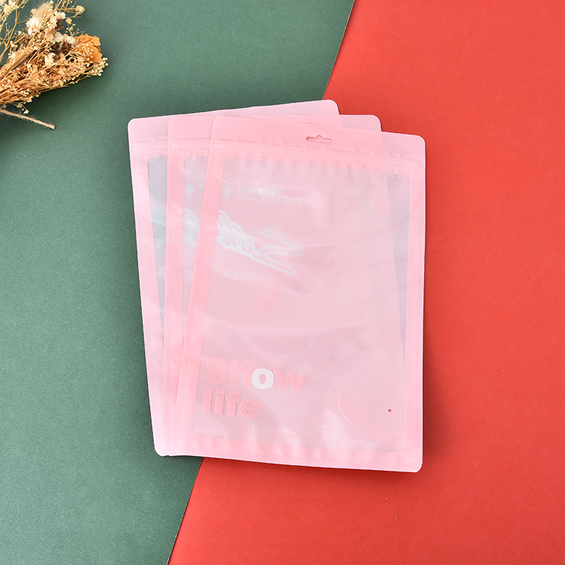 现货丝袜服装饰品包装袋粉色复合袋 可挂式围巾毛巾骨条自封袋