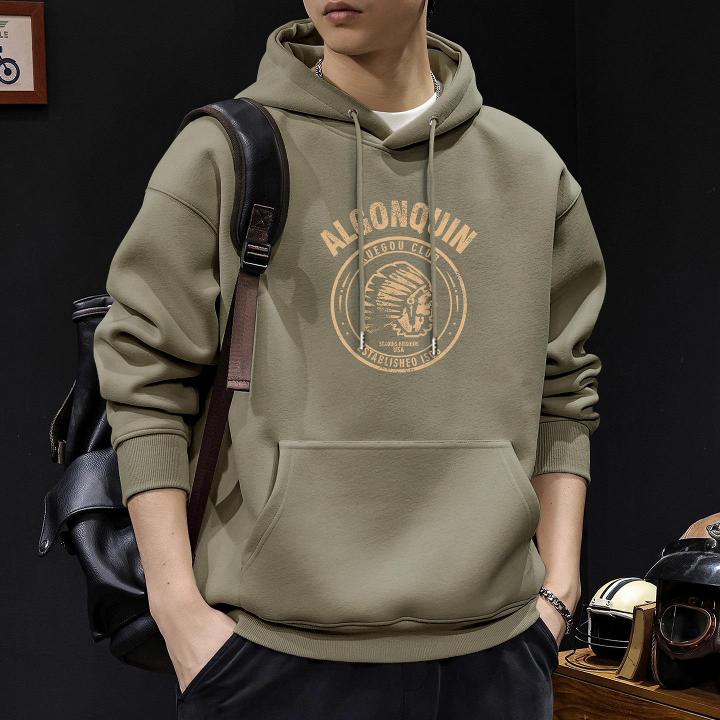 Chaqueta encapuchada masculina primavera y otoño marca de moda americana chaqueta de peso retrogrado chaqueta de pareja casual suelta camisa con sombrero de manga larga