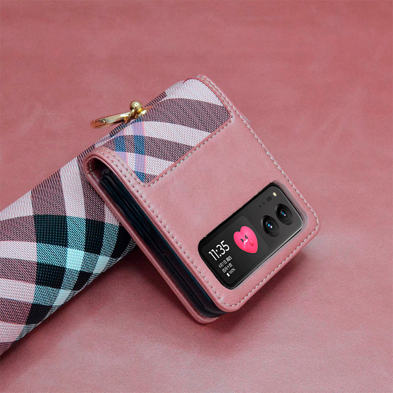Cross-border applicable RAZR40 Plaid contrast color card-inserting mobile phone case Motorola portable ring edge-covered mobile phone leather case