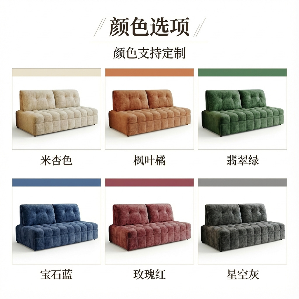 多機能ソファベッド両用折りたたみ学習アパートアームレスパフ生地ソファ昼休みベッド