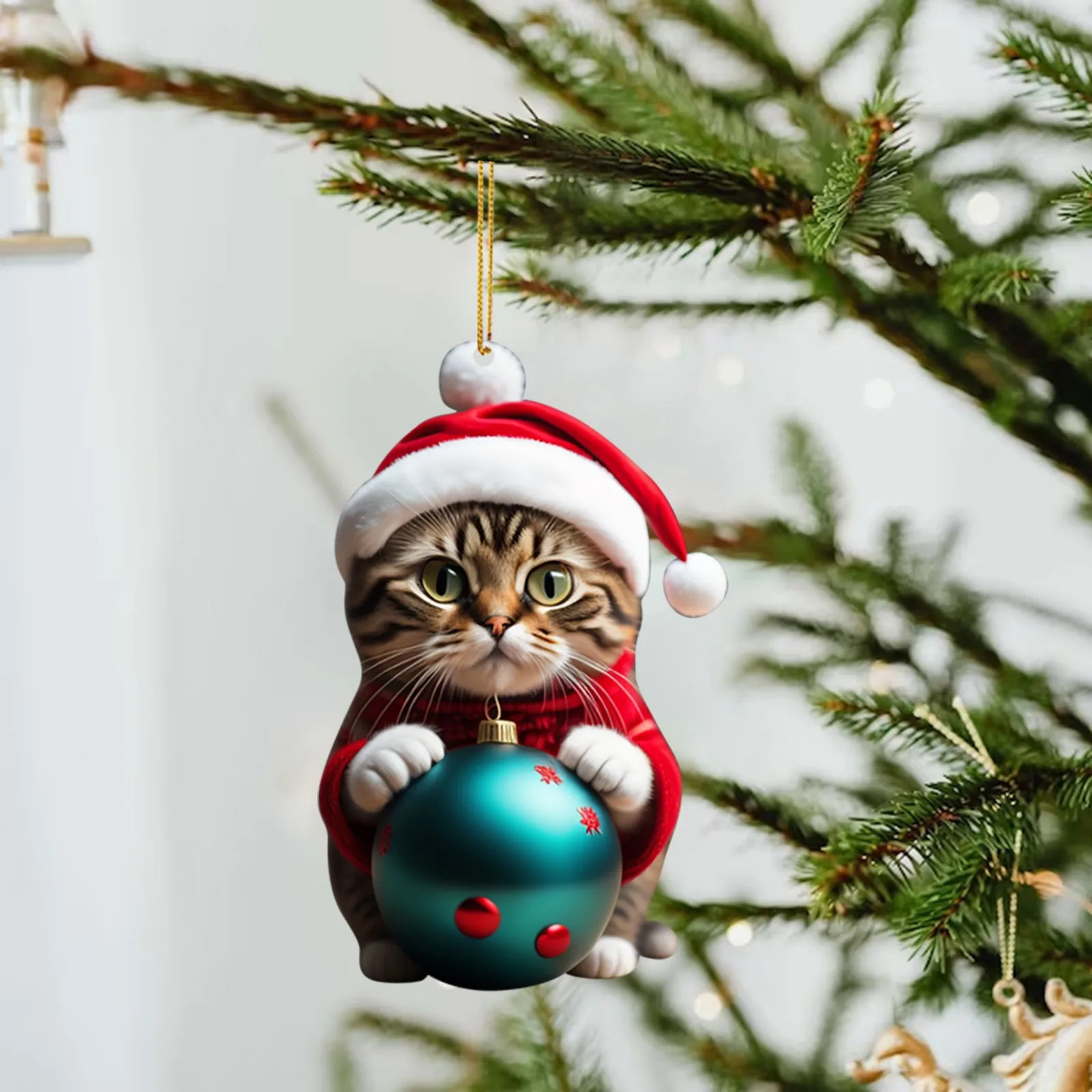 Acrílico gracioso lindo gatos voluminosos de mano bola de Navidad decoración de árbol de Navidad colgante llavero para celebrar las vacaciones