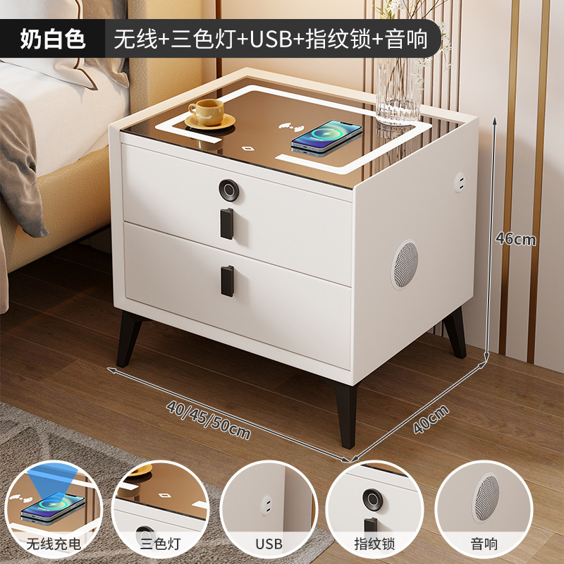 Mesita de noche inteligente de madera maciza de comercio exterior para el hogar Sensación premium Mesita de noche de dormitorio simple, pequeña y muy estrecha, multifuncional