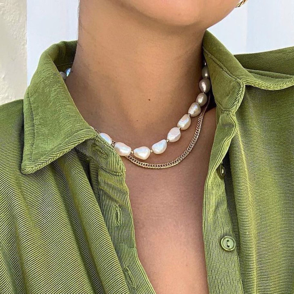 Europe and America Cross Border New Personalized Simple Pearl Necklace Fashion Retro Patchwork MultiLayer Pearl Chain Clavicle Chain Jewelrypicture2